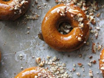 baked pumpkin doughnuts with coconut maple caramel glaze