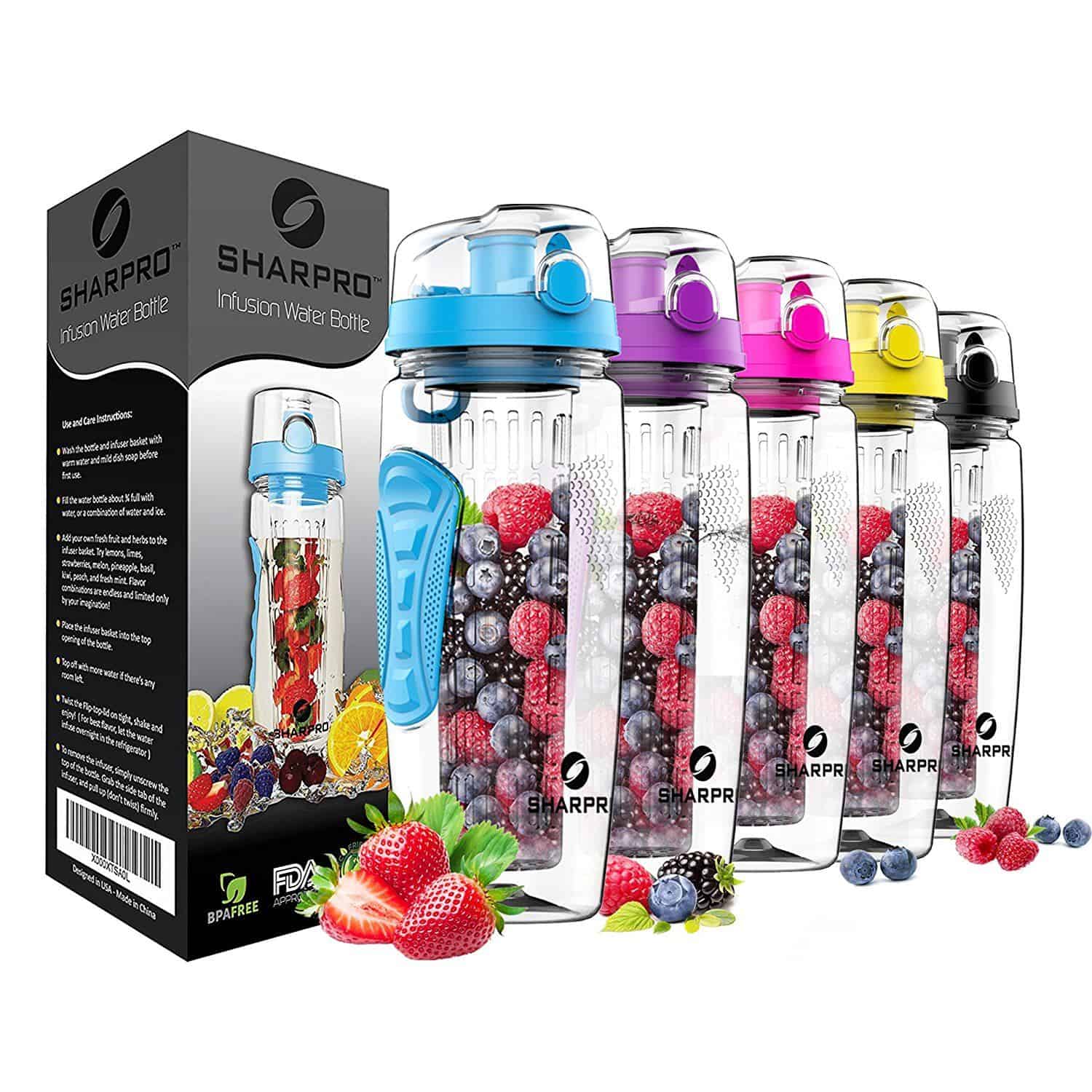 Fruit infuser Water Bottle7 COLOURSFLIP LIDwater infusingINFUSION 